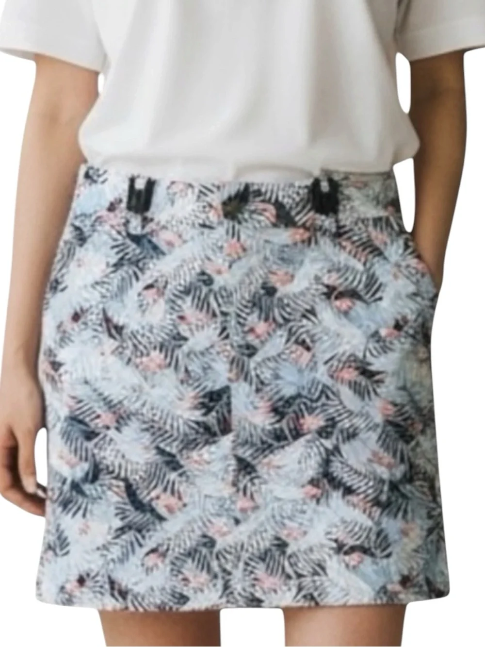 CHRISTOPHER & BANKS Leaf / Flamingo Print Skort in Blue/White/Pink Size 14P NWT